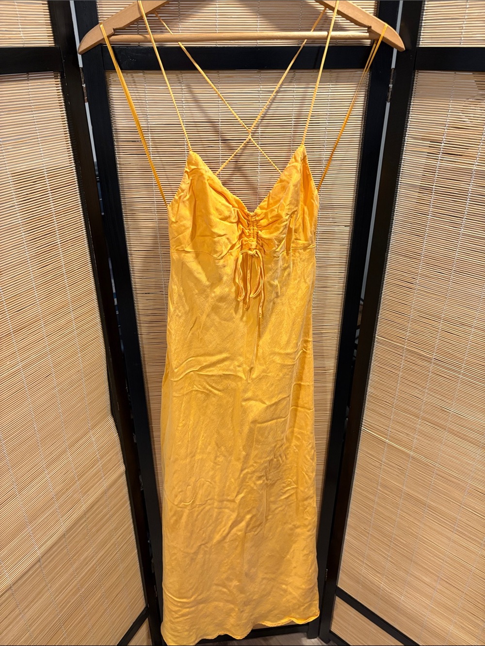 Zara Yellow Satin Slip Dress with Ruched Bust